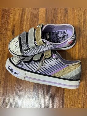 Sketchers Twinkle Toes Girls Glitter Velcro Sneakers - Purple/Gold/Silver